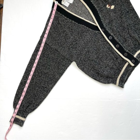Vintage Sweater Lightning Bolt Patch Black Tan Grandpa Cardigan Size Small - Picture 5 of 12